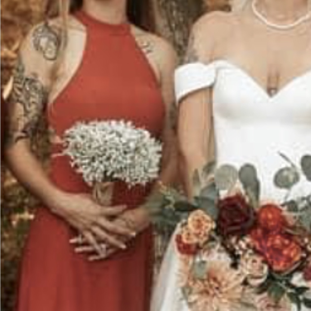 Bridesmaid azazie dress size 0 worn once strapping back terracotta color